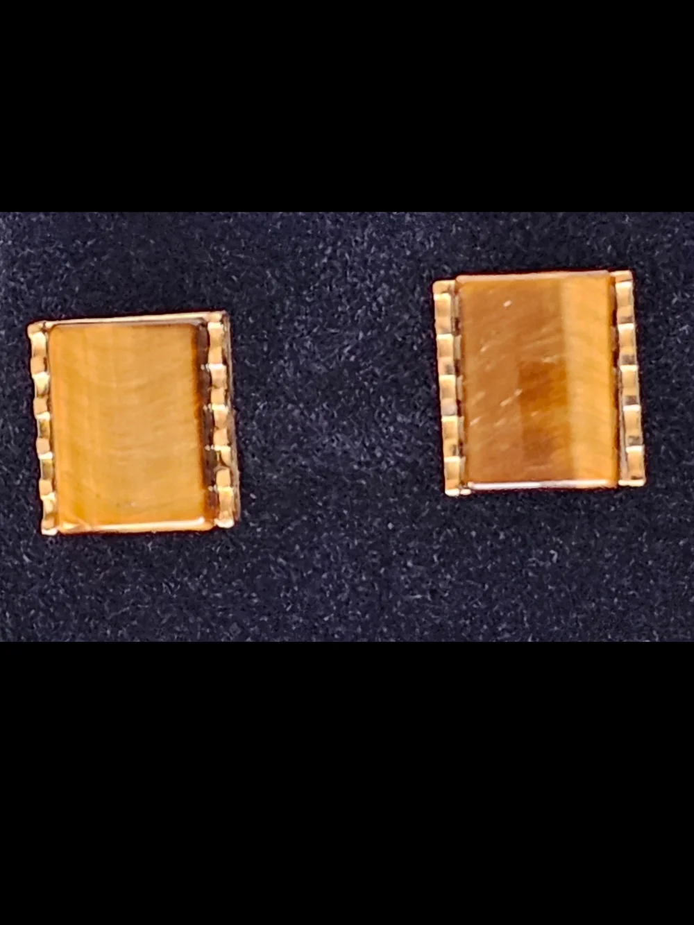 Vintage 1970s Men’s Tiger’s Eye Gold Tone Cufflinks Square Mid-Century